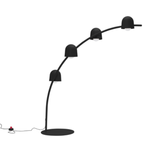 Juodos spalvos ant žemės pastatomas šviestuvas